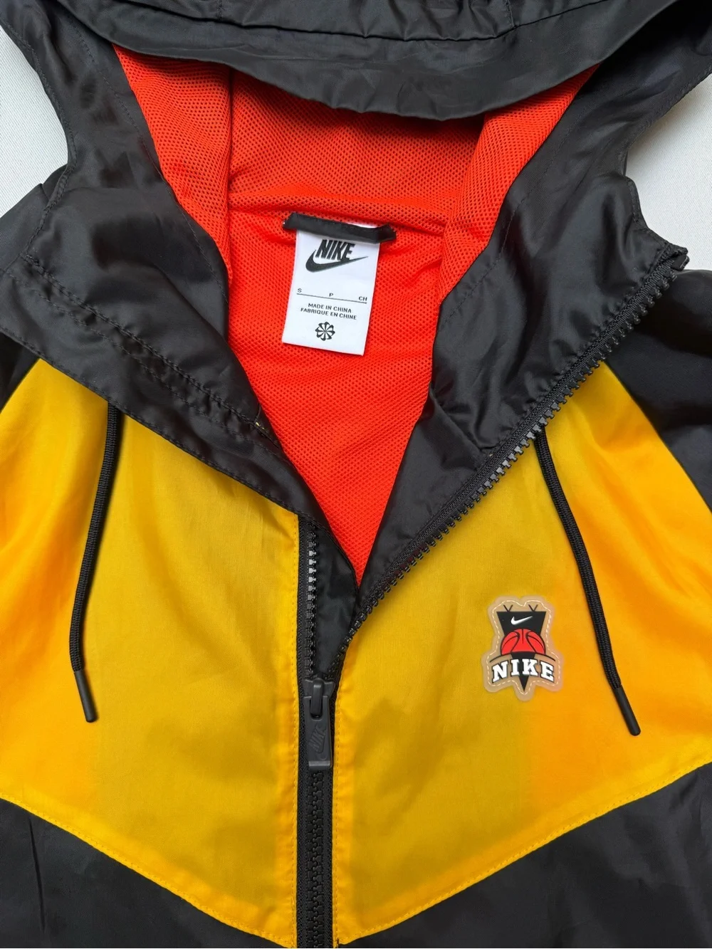 Nike Black and Yellow Hooded Windbreaker with Red Lining